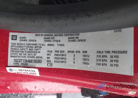 2006 Chevrolet Colorado Lt из США, поврежденный, VIN 1GCDT136468136303